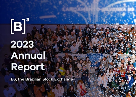 Cover of the 2023 Annual Report, People in the background celebrating the results